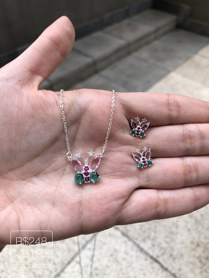 Conjunto de Borboleta Rainbow Prateada